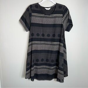 Mao Mam A Line Short Sleeve Dress-100% Cotton-Gray Black-Art To Wear-S/M